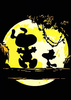 Snoopy and Woodstock Silhouette Moon