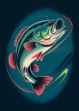 Leaping Bass Fish Illustration