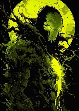 Green Warrior with Moon Digital Art