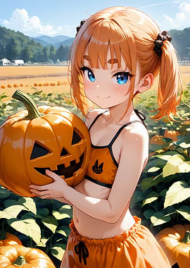 Anime Girl with Halloween Pumpkin