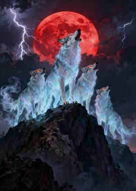 Howling Wolves Under a Blood Moon