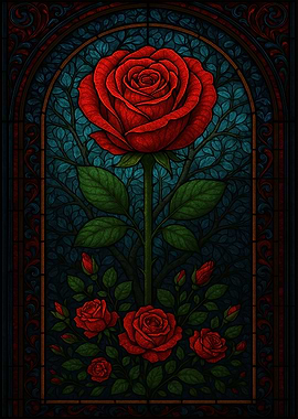 Stained Glass Red Rose Illustration