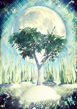 Moonlit Tree in a Dreamy Landscape