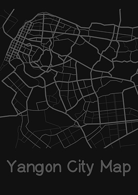 Yangon City Map Minimalist Dark