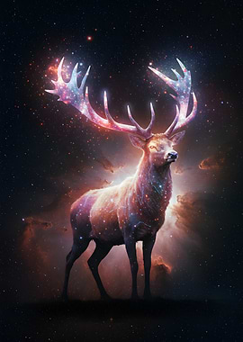 Cosmic Deer in Starry Night