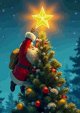 Santa Claus Decorating Christmas Tree