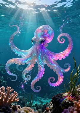 Iridescent Octopus in Ocean Scene