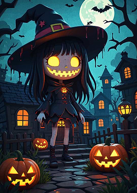 Halloween Witch with Pumpkin Face