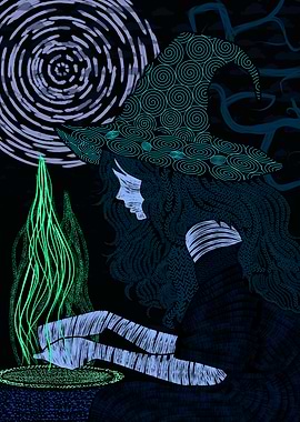 Witch Brewing Potion in Dark Setting