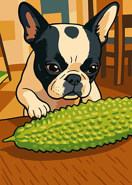 Dog with Bitter Melon Illustration