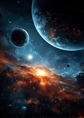 Cosmic Nebula with Planets and Stars