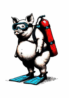 Pig Scuba Diver Illustration