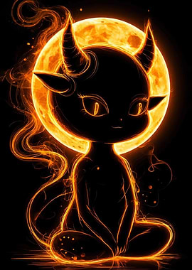 Cute Demon Silhouette with Moon