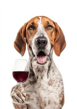 American English Coonhound with Wine Glass Portrait