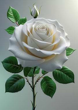 Elegant White Rose with Bud