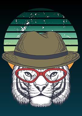 Cool Tiger with Hat and Glasses