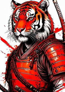 Tiger Samurai Warrior Illustration