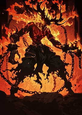 Fiery Demon with Chains Illustration