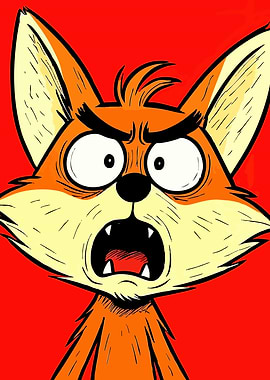 Angry Cartoon Fox on Red Background