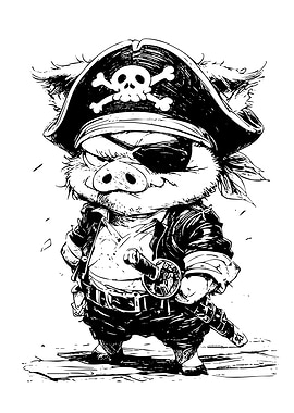 Pirate Pig Cartoon Illustration