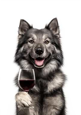Norwegian Buhund dog with Wine Glass Portrait