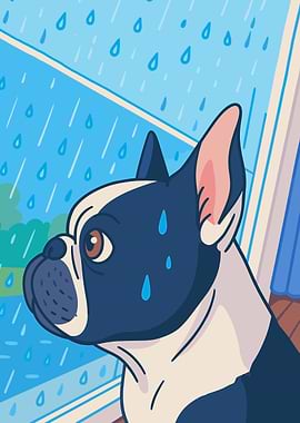 Cartoon Dog Looking Out Rainy Window