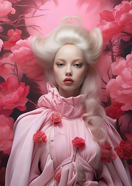 Pink Portrait with Flowers