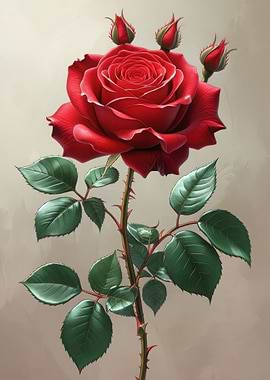 Elegant Red Rose with Buds