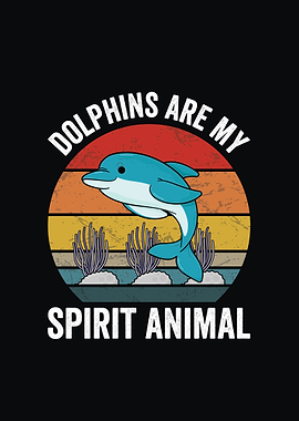 Retro Dolphin Spirit Animal Cartoon Illustration