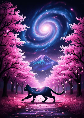 cat cherry blossom galaxy