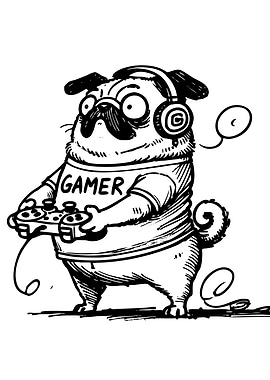Cartoon Pug Gamer with Headset