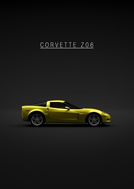Yellow Corvette Z06 on Black Background