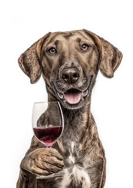 Plott Hound dog with Wine Glass Portrait