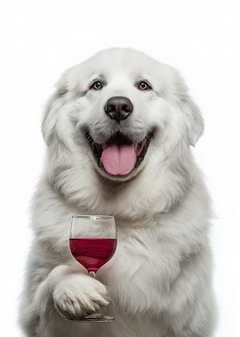 Kuvasz dog with Wine Glass Portrait