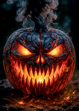 Fiery Halloween Pumpkin with Glowing Eyes