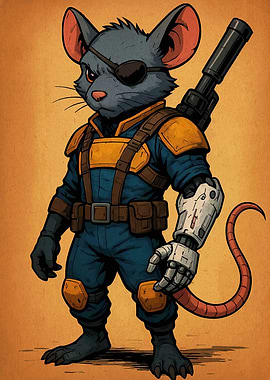 Anthropomorphic Mouse Warrior with Cybernetic Arm