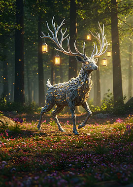 Enchanted Forest Deer with Lanterns