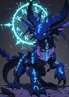 Blue Dragon with Glowing Runes