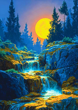 Moonlit Waterfall, Enchanted Forest