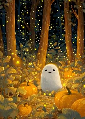 Cute Ghost in Pumpkin Patch