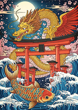 Dragon Koi Fish Torii Gates