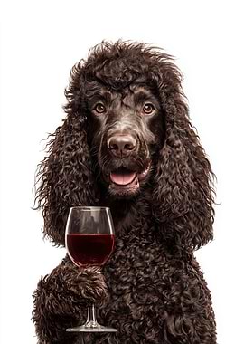 Irish Water Spaniel with Wine Glass