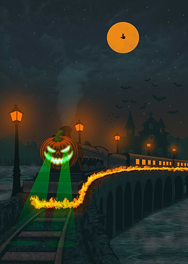 Halloween Pumpkin Train at Night