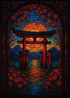 Stained Glass Torii Gate Landscape