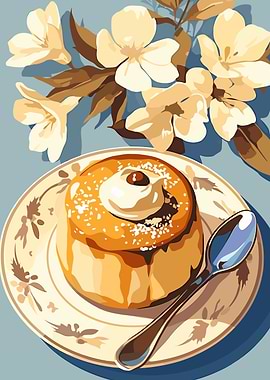 Sweet Pastry with Flowers Illustration