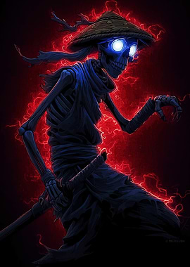 Samurai Skeleton with Glowing Eyes