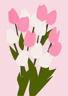 Pink and White Tulips Illustration