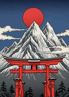 Mount Fuji and Torii Gate Art
