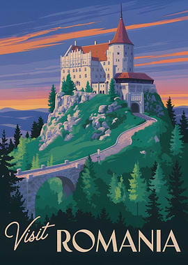 Visit Romania Castle Travel Poster Art