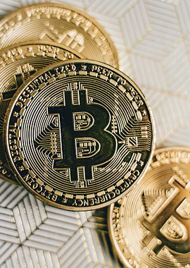 Bitcoin Cryptocurrency Golden Coins Close-Up